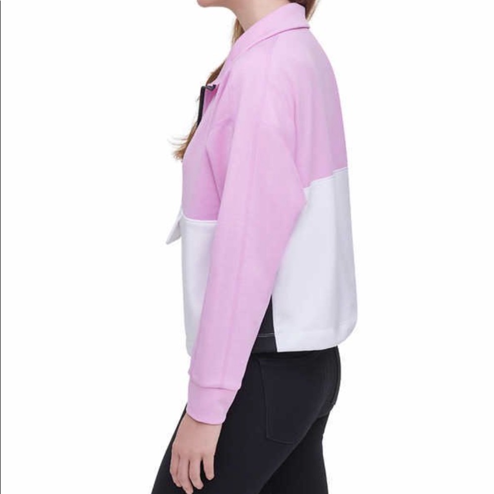 DKNY • Sport Pink/White Colorblock Half-Zip Pullover Sweatshirt, S - Picture 2 of 16